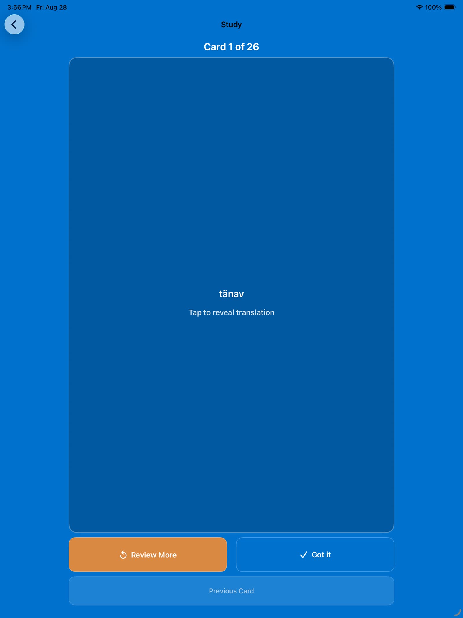 Drive Estonia iPad study card for the Estonian word tanav.
